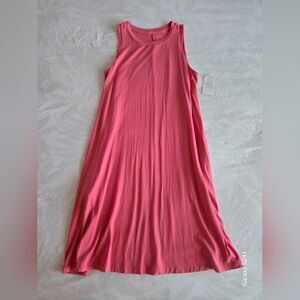 Time and Tru Pink Sleeveless Knit Swing Dress with Pockets
